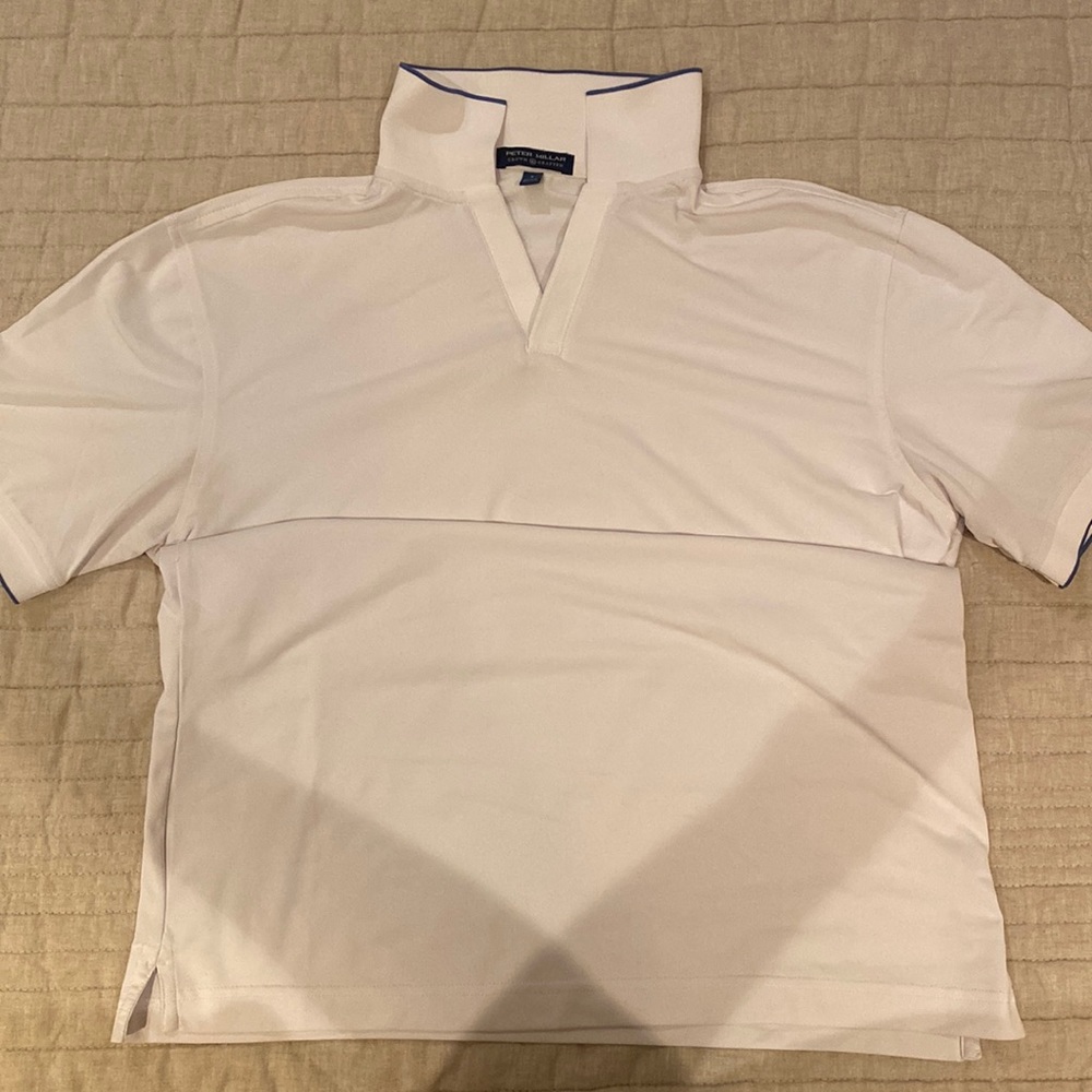 Peter Millar Crown Crafted White Blue-Tipped Performance Polo
